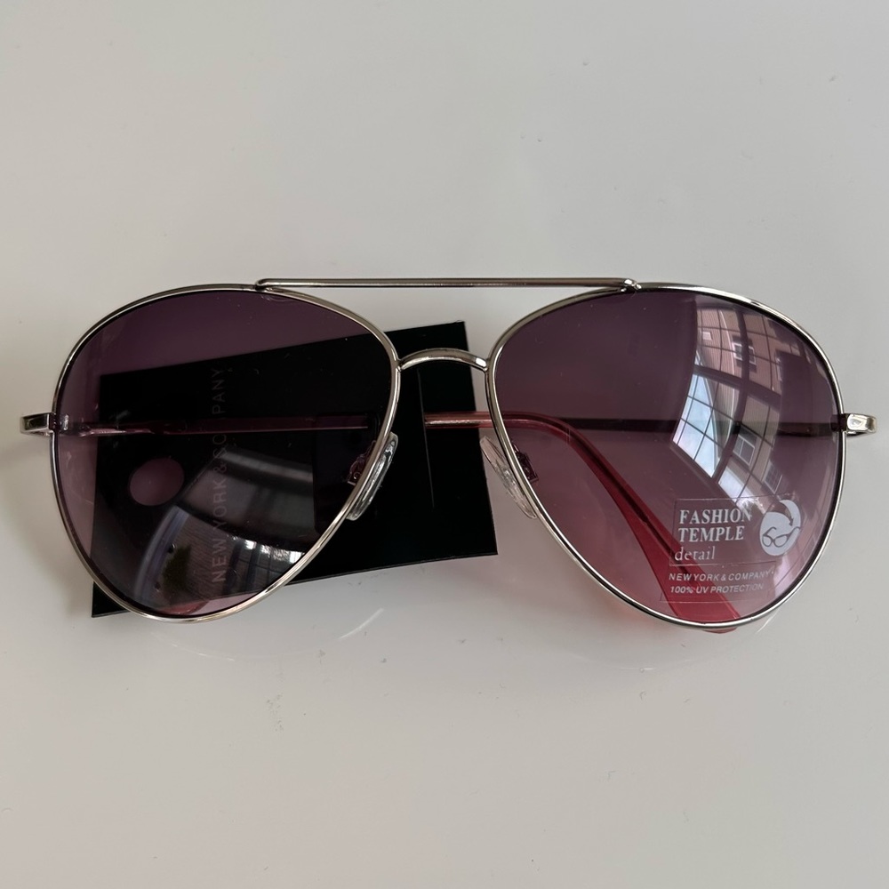 New York and Company aviator sunglasses silver hardware and pink tone